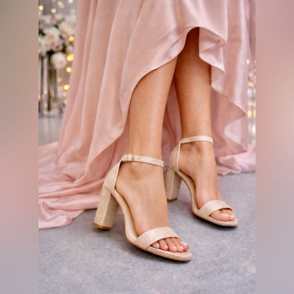 Dream Pairs Shoes - Dream Pairs Gold Glitter Hi-Chunk Block Heel Sandals - 8.5